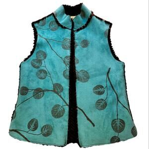 Robert Kitchen Canada suede vest reversible green leaves  faux fur size L